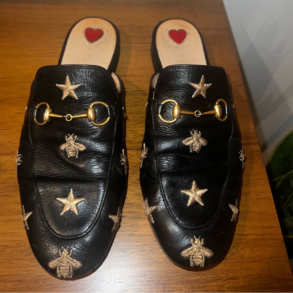 Gucci Princetown Black Leather Slide Embroidered